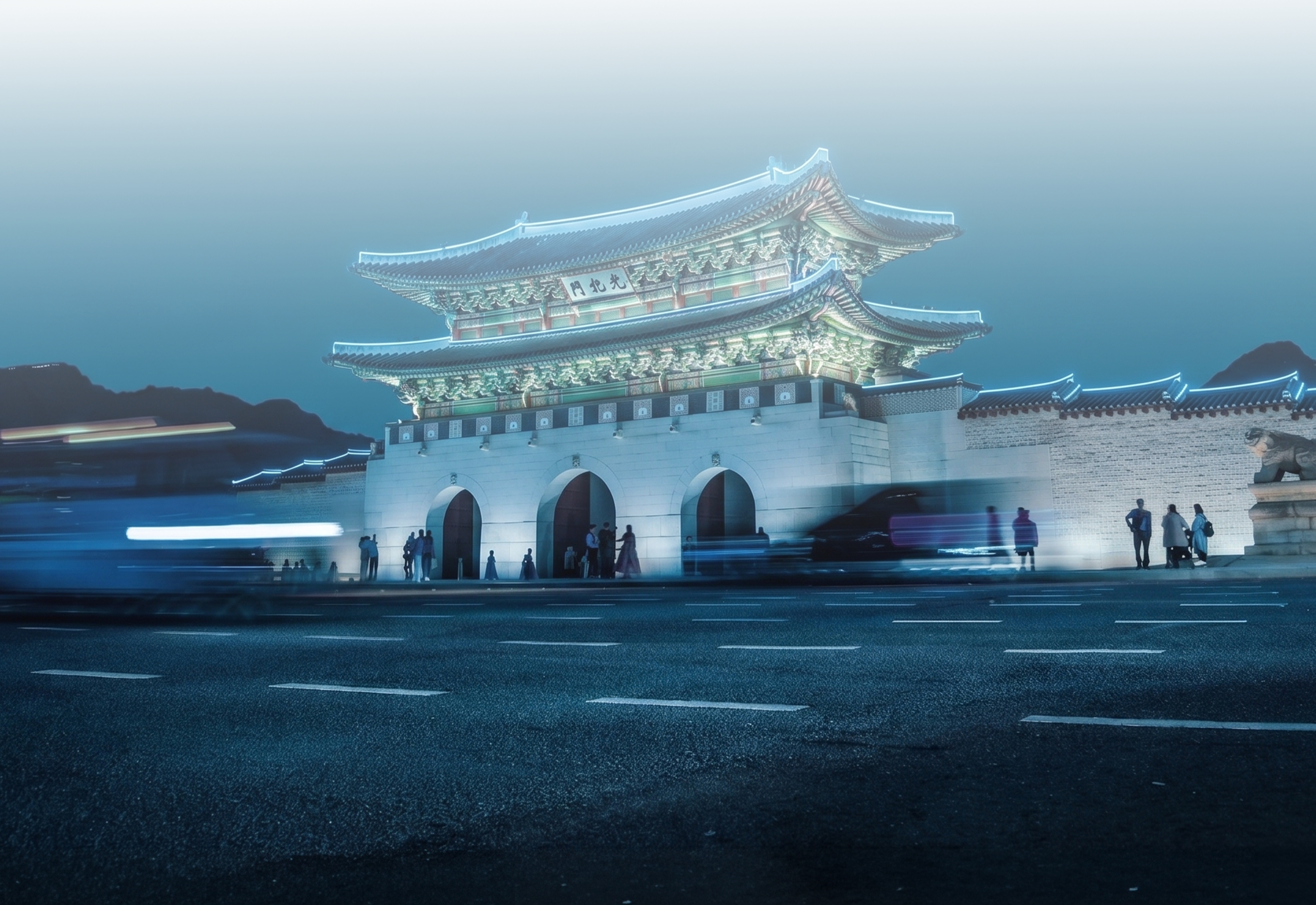 Seoul skyline at night with Lotte Tower and Namsan Tower